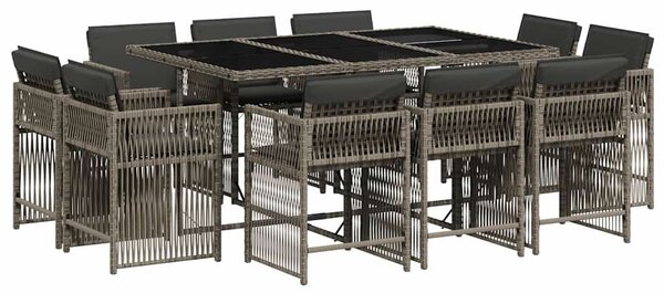 11 részes szürke polyrattan kerti ülőgarnitúra párnákkal