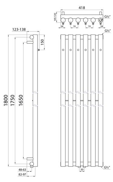 Sapho Sapho, PILON radiátor 270x1800mm, 6 akasztóval, króm, IZ130T