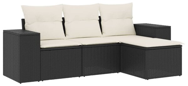 4 részes fekete polyrattan kerti ülőgarnitúra párnákkal
