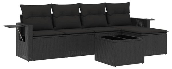 6 részes fekete polyrattan kerti ülőgarnitúra párnákkal