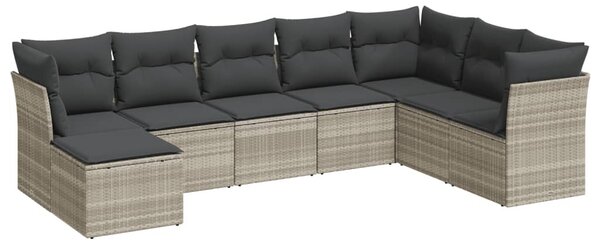 8 részes világosszürke polyrattan kerti ülőgarnitúra párnával
