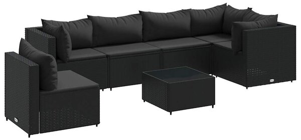 7 részes fekete polyrattan kerti ülőgarnitúra párnákkal