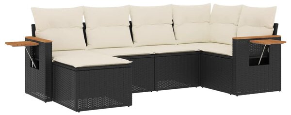 6 részes fekete polyrattan kerti ülőgarnitúra párnákkal