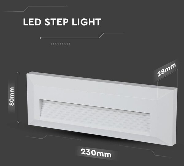 V-TAC 3W fehér LED lépcsővilágítás, IP65, természetes fehér - SKU 211326