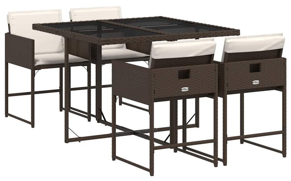 5 részes barna polyrattan kerti étkezőgarnitúra párnákkal