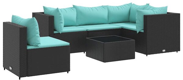 6 részes fekete polyrattan kerti ülőgarnitúra párnákkal