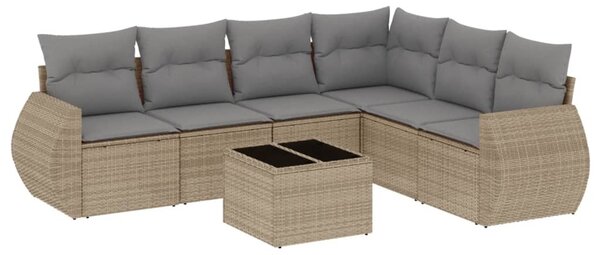 7 részes bézs polyrattan kerti ülőgarnitúra párnákkal