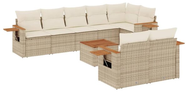 9 részes bézs polyrattan kerti ülőgarnitúra párnákkal