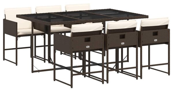 7 részes barna polyrattan kerti étkezőgarnitúra párnával