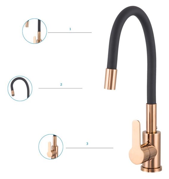 Gamma Flex 2000 Mosogató Álló Design Csaptelep - Rugalmas, Rosé Arany