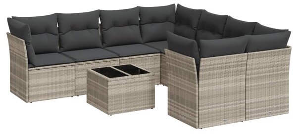 9 részes világosszürke polyrattan kerti ülőgarnitúra párnával
