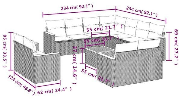 12 részes fekete polyrattan kerti ülőgarnitúra párnákkal