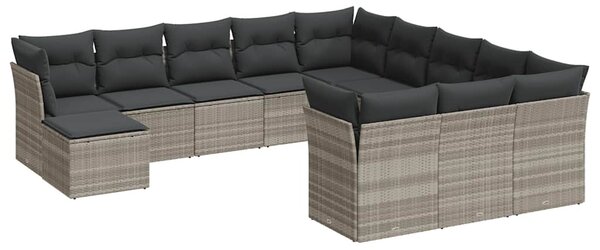 12 részes világosszürke polyrattan kerti ülőgarnitúra párnával