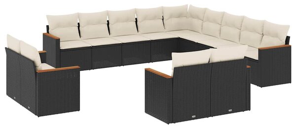 13 részes fekete polyrattan kerti ülőgarnitúra párnákkal