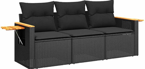 3 részes fekete polyrattan kerti ülőgarnitúra párnával