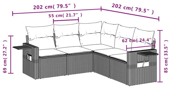 5 részes bézs polyrattan kerti ülőgarnitúra párnákkal