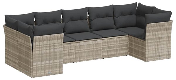 7 részes világosszürke polyrattan kerti ülőgarnitúra párnákkal