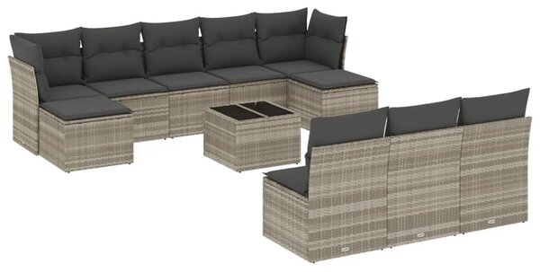11 részes világosszürke polyrattan kerti ülőgarnitúra párnákkal