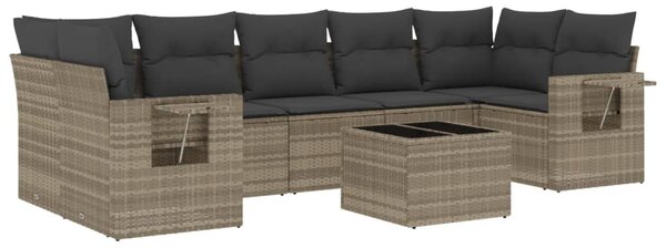 8 részes világosszürke polyrattan kerti ülőgarnitúra párnával