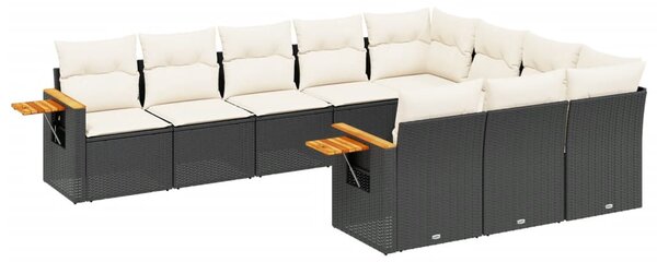 10 részes fekete polyrattan kerti ülőgarnitúra párnákkal