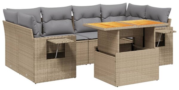 7 részes bézs polyrattan kerti ülőgarnitúra párnákkal