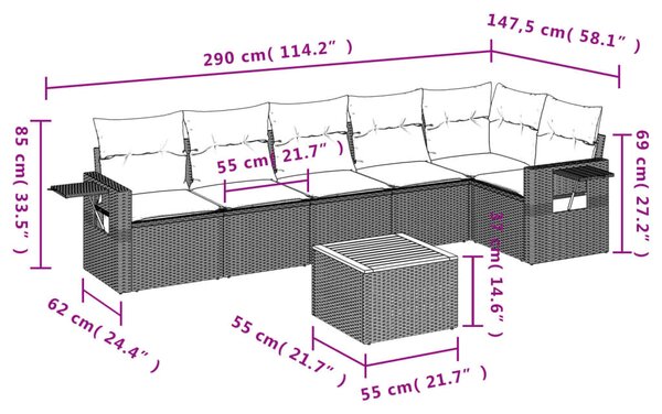 7 részes bézs polyrattan kerti ülőgarnitúra párnákkal