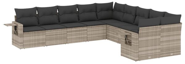 10 részes világosszürke polyrattan kerti ülőgarnitúra párnákkal