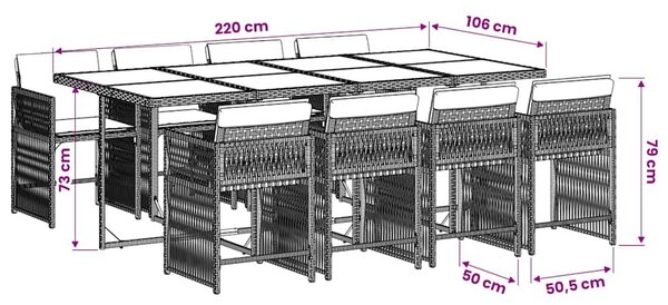 9 részes fekete polyrattan kerti étkezőgarnitúra párnákkal