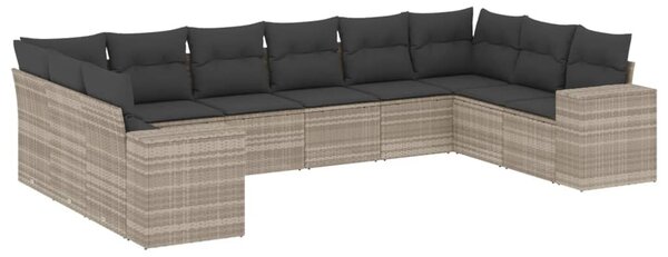 10 részes világosszürke polyrattan kerti ülőgarnitúra párnákkal