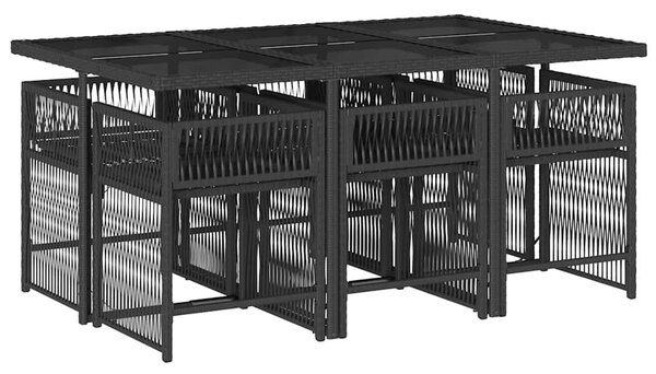 7 részes fekete polyrattan kerti étkezőgarnitúra párnával