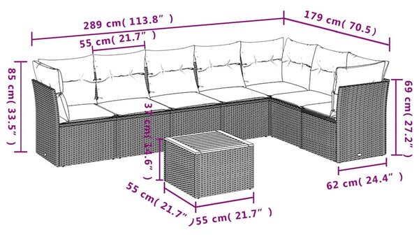 8 részes fekete polyrattan kerti ülőgarnitúra párnákkal