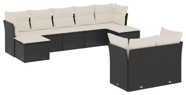 9 részes fekete polyrattan kerti ülőgarnitúra párnákkal