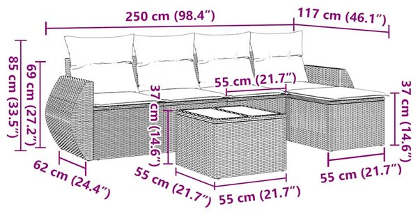 6 részes fekete polyrattan kerti ülőgarnitúra párnákkal