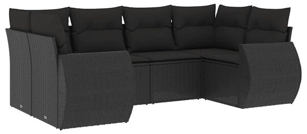 6 részes fekete polyrattan kerti ülőgarnitúra párnákkal