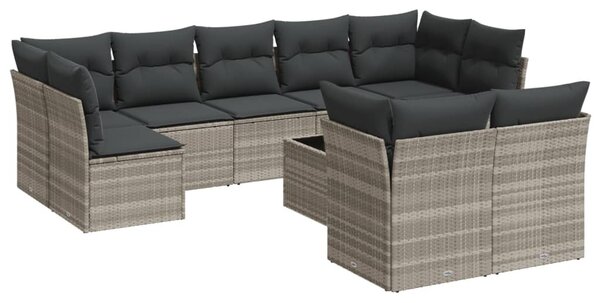 10 részes világosszürke polyrattan kerti ülőgarnitúra párnákkal