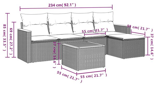6 részes szürke polyrattan kerti ülőgarnitúra párnákkal