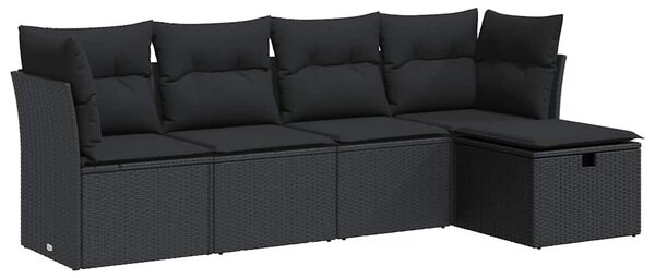 5 részes fekete polyrattan kerti kanapészett párnákkal