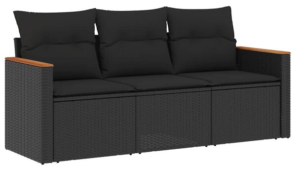 3 részes fekete polyrattan kerti ülőgarnitúra párnával