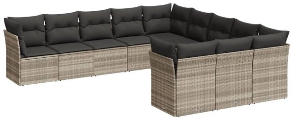 11 részes világosszürke polyrattan kerti ülőgarnitúra párnákkal