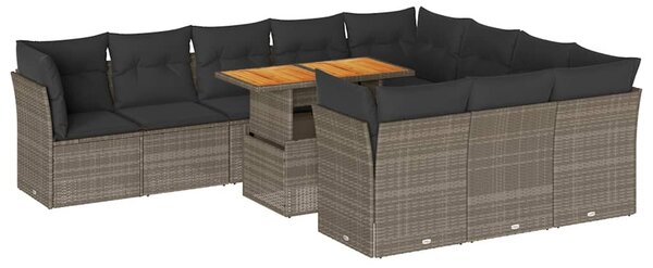 11 részes szürke polyrattan kerti ülőgarnitúra párnákkal