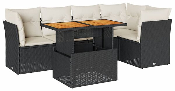 6 részes fekete polyrattan kerti ülőgarnitúra párnákkal