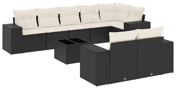 9 részes fekete polyrattan kerti ülőgarnitúra párnákkal