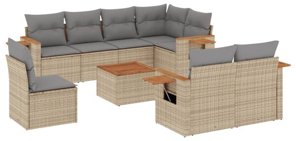 9 részes bézs polyrattan kerti ülőgarnitúra párnákkal