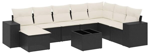 9 részes fekete polyrattan kerti ülőgarnitúra párnákkal