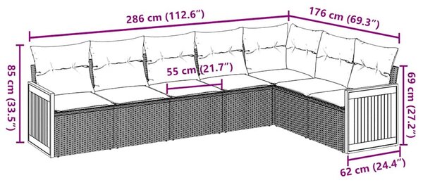 7 részes bézs polyrattan kerti ülőgarnitúra párnákkal