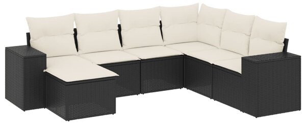 7 részes fekete polyrattan kerti ülőgarnitúra párnával
