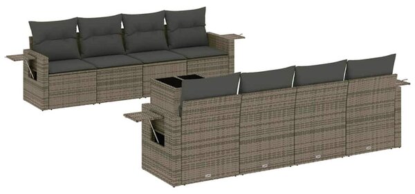 9 részes világosszürke polyrattan kerti ülőgarnitúra párnával