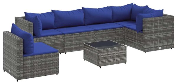 7 részes szürke polyrattan kerti ülőgarnitúra párnákkal