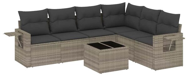 7 részes világosszürke polyrattan kerti ülőgarnitúra párnákkal