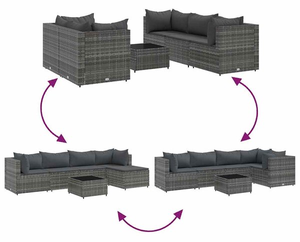 6 részes szürke polyrattan kerti ülőgarnitúra párnákkal